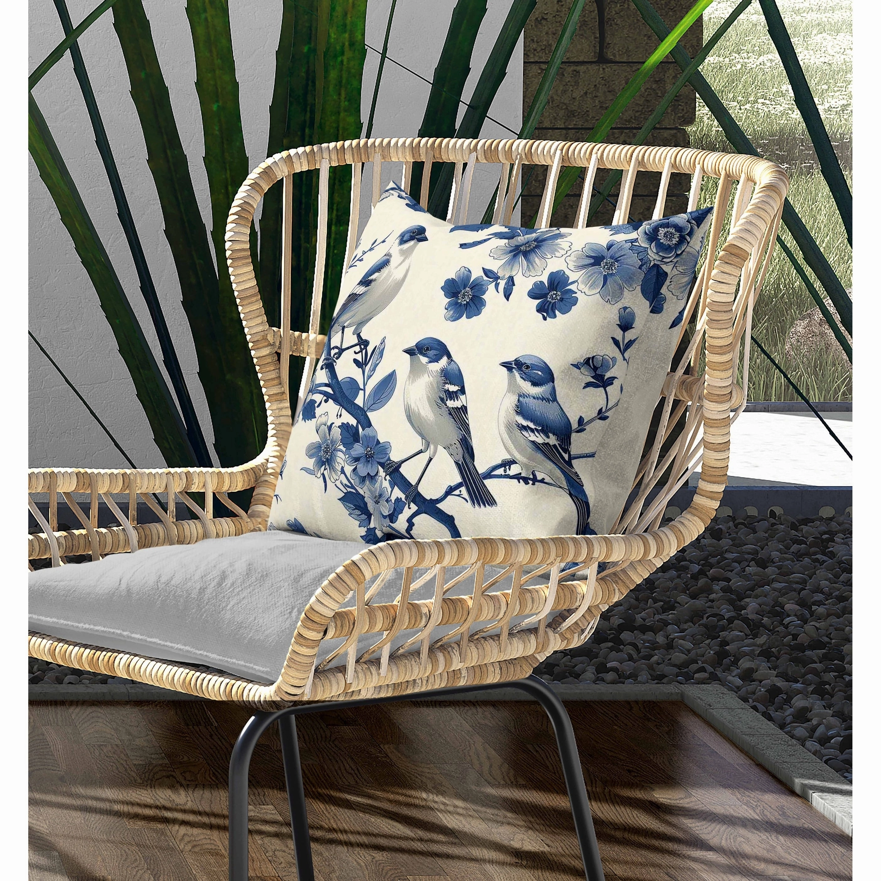 Skyline Chorus Indoor/Outdoor Reversible Throw Pillow Beige and Blue
