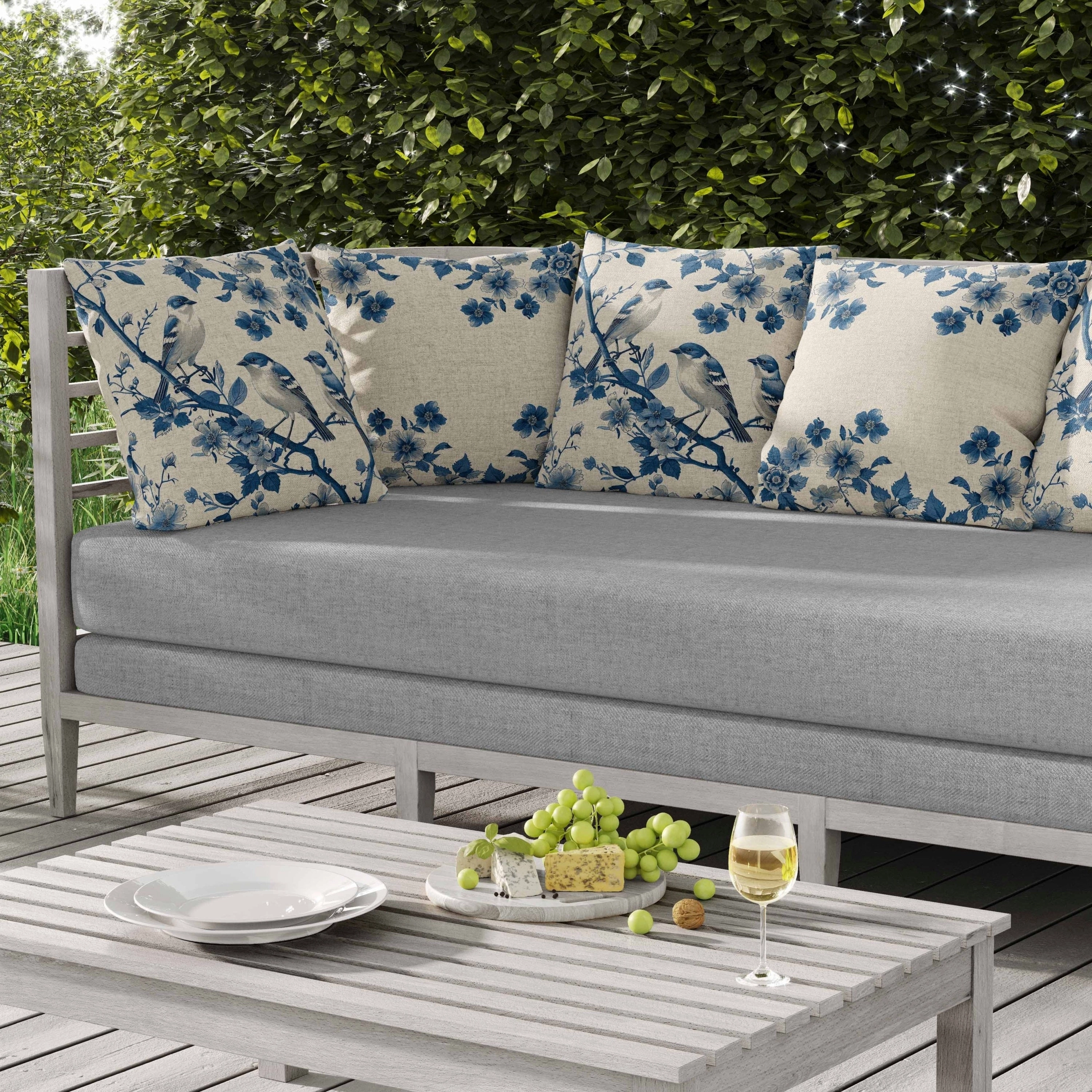 Skyline Chorus Indoor/Outdoor Reversible Throw Pillow Beige and Blue