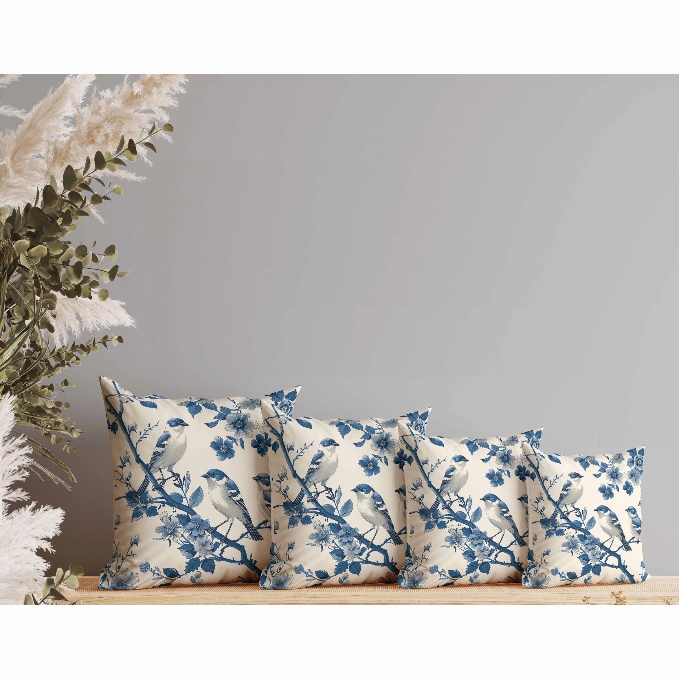 Skyline Chorus Indoor/Outdoor Reversible Throw Pillow Beige and Blue