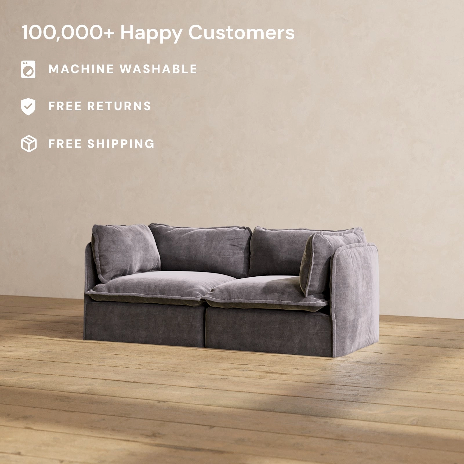 Slipcover Only - Modular Performance 2-Seater | Luxury Velvet in Cinder