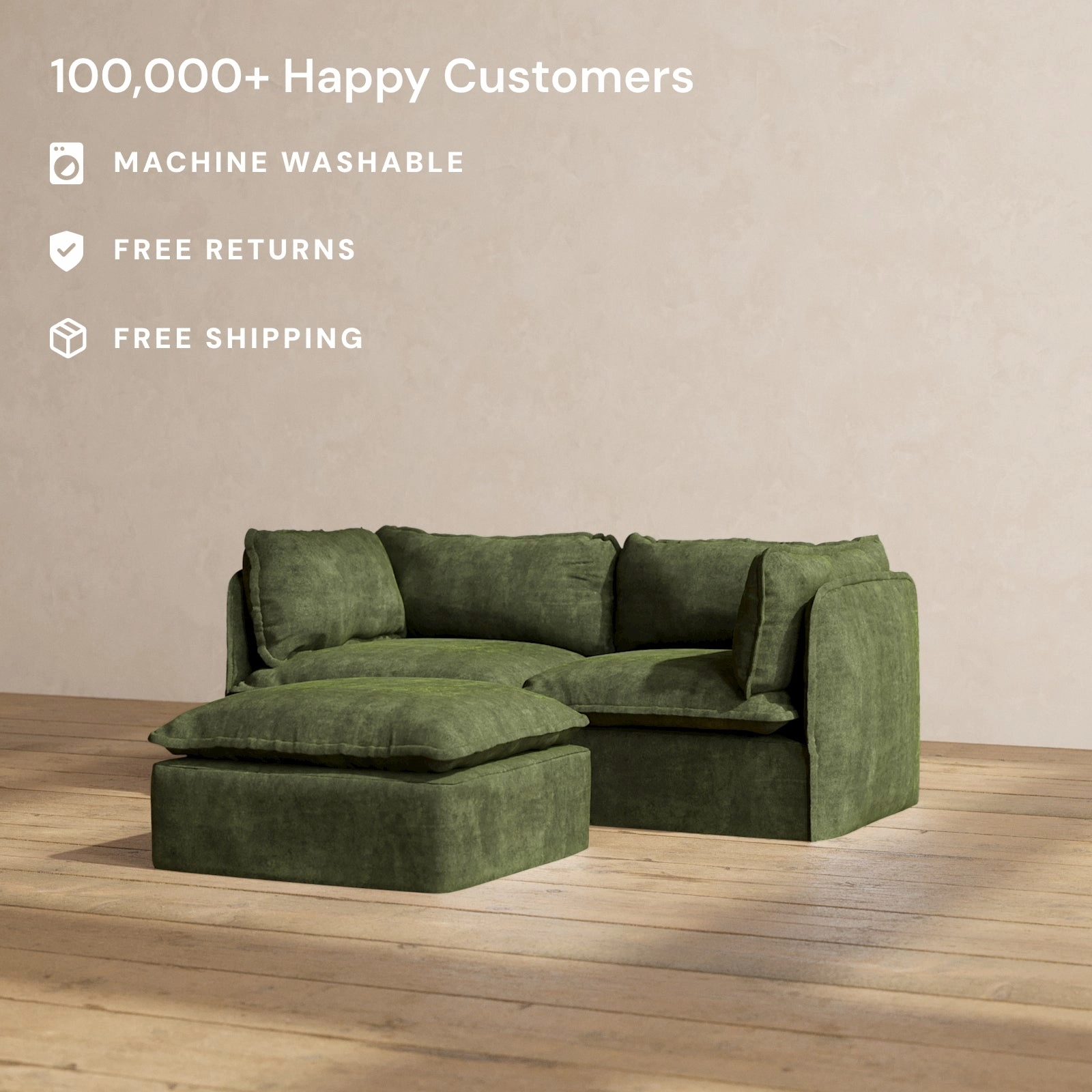 Slipcover Only - Modular Performance 2-Seater   Ottoman | Luxury Velvet in Olive