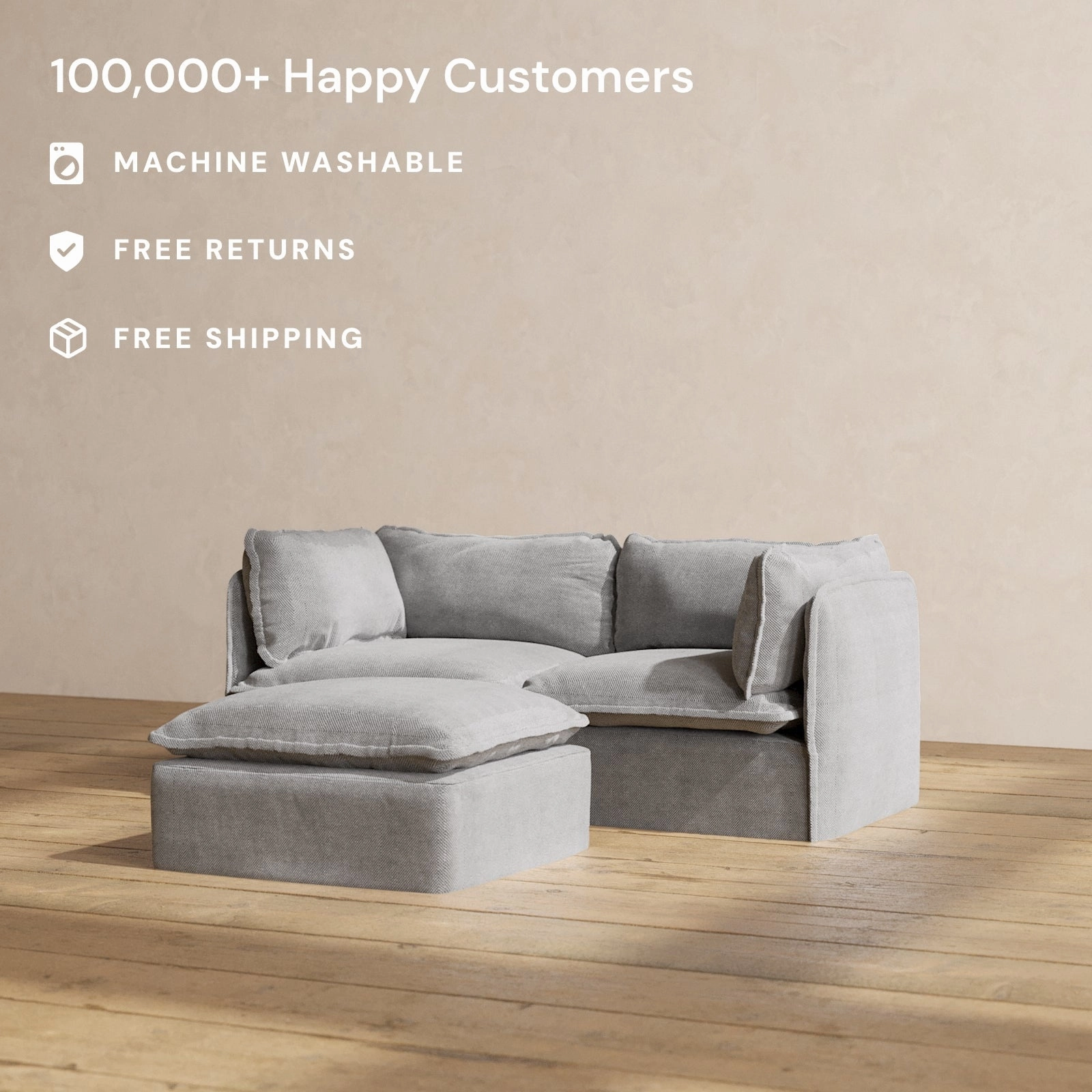 Slipcover Only - Modular Performance 2-Seater   Ottoman | Plush Weave in Ash