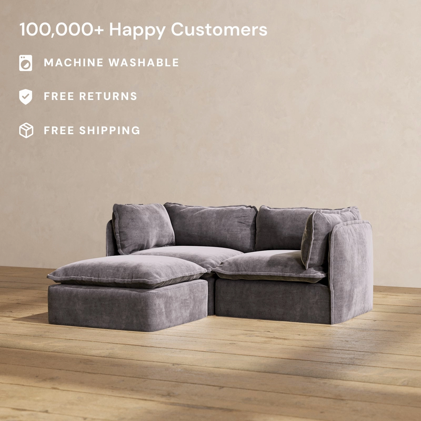 Slipcover Only - Modular Performance 2-Seater Sectional | Luxury Velvet in Cinder