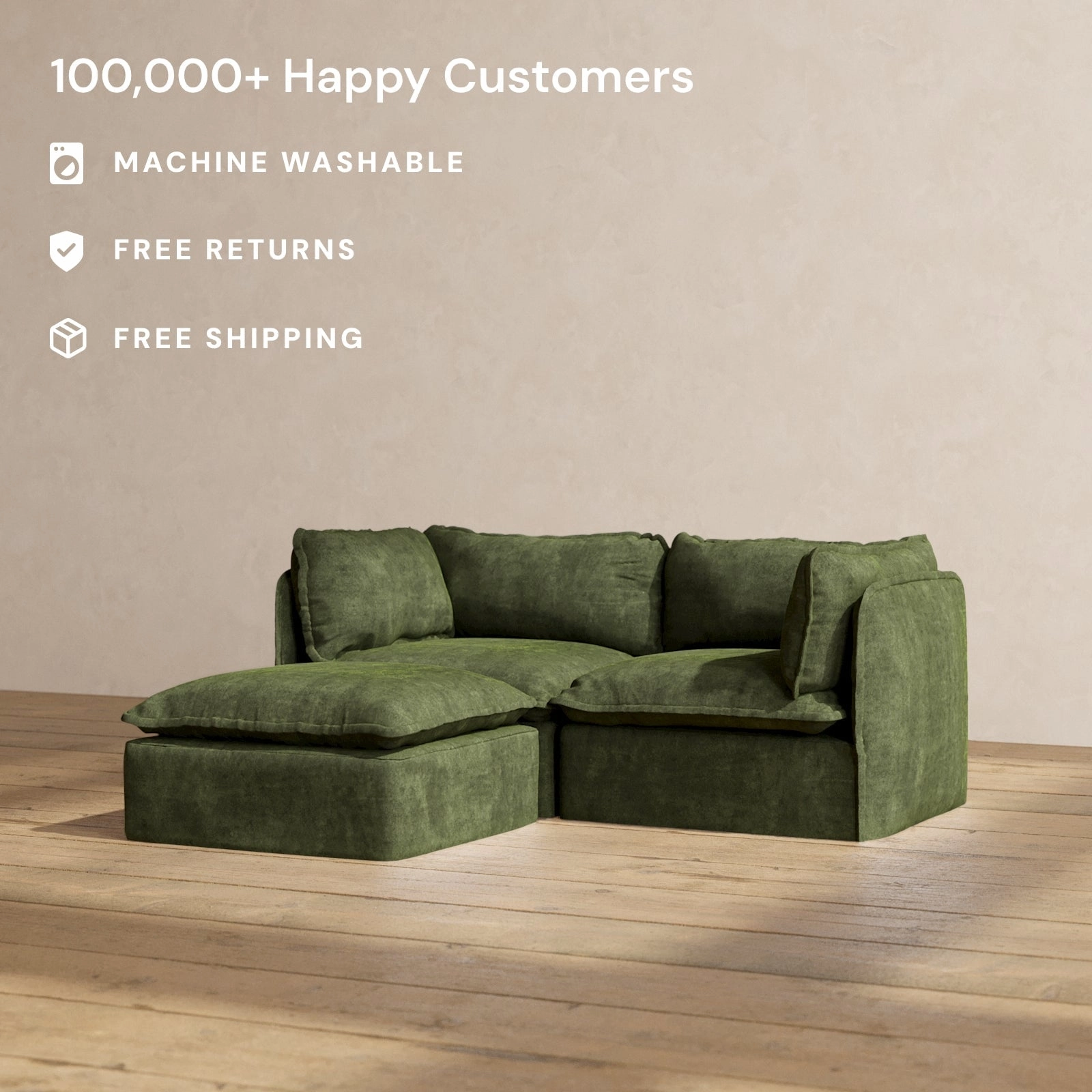 Slipcover Only - Modular Performance 2-Seater Sectional | Luxury Velvet in Olive
