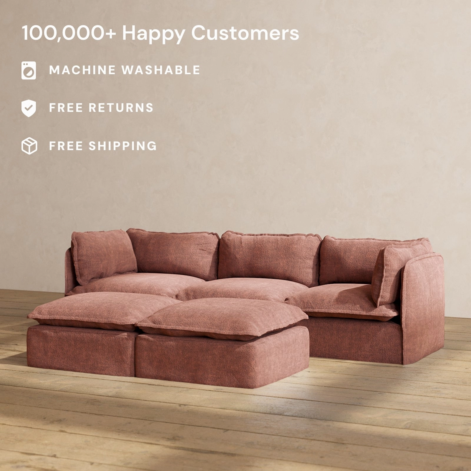 Slipcover Only - Modular Performance 3-Seater   Bench Ottoman | Heirloom Velvet in Chestnut