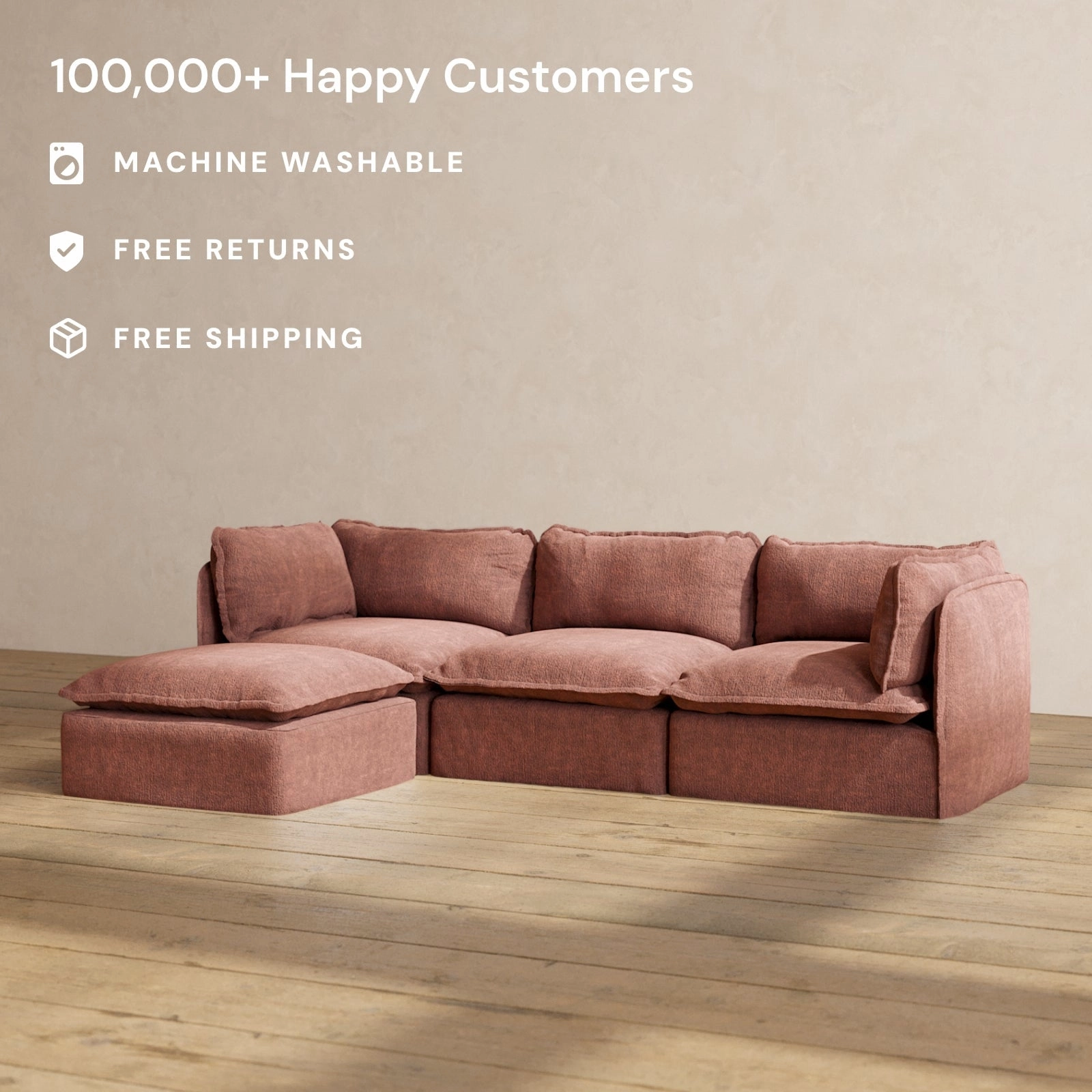 Slipcover Only - Modular Performance 3-Seater Sectional | Heirloom Velvet in Chestnut