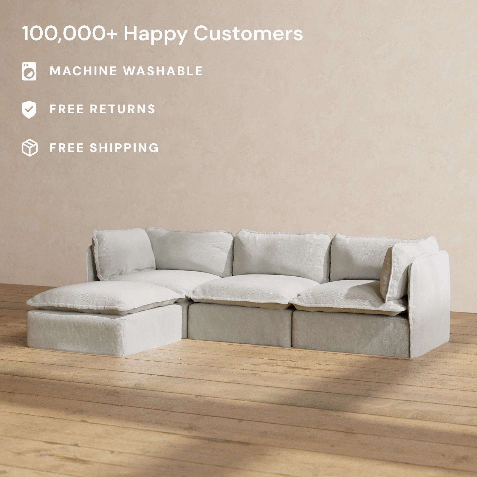 Slipcover Only - Modular Performance 3-Seater Sectional | Plush Weave in Cloud