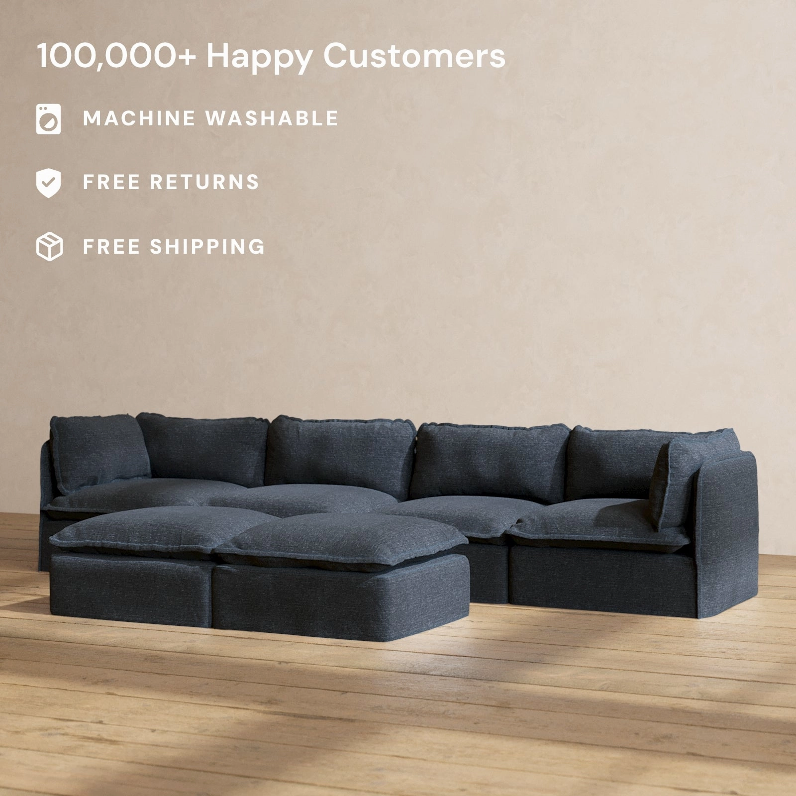 Slipcover Only - Modular Performance 4-Seater   Bench Ottoman | Blended Weave in Indigo