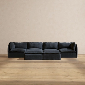 Slipcover Only - Modular Performance 4-Seater   Bench Ottoman | Blended Weave in Indigo