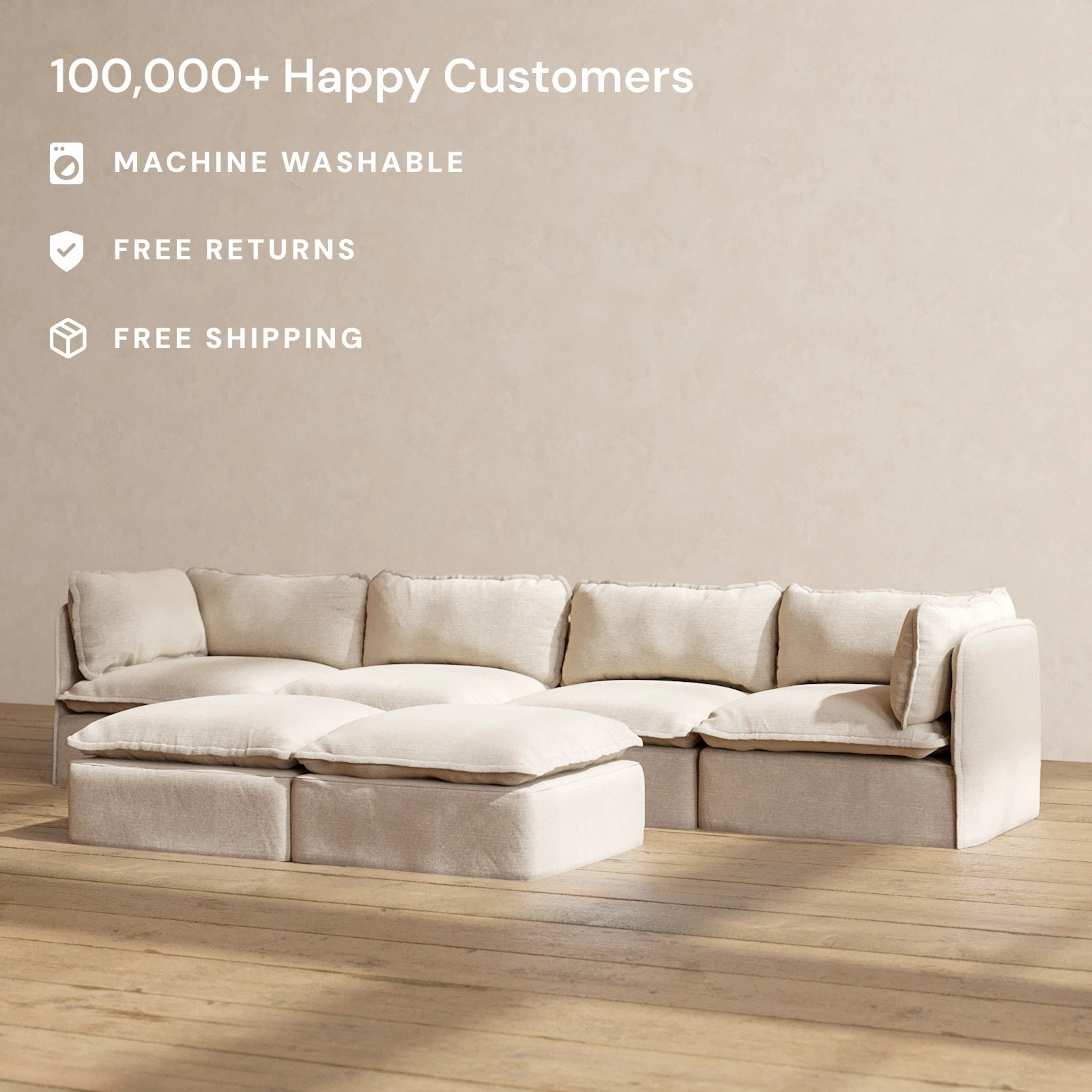 Slipcover Only - Modular Performance 4-Seater   Bench Ottoman | Blended Weave in Oat