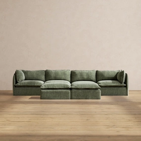 Slipcover Only - Modular Performance 4-Seater   Bench Ottoman | Heirloom Velvet in Willow