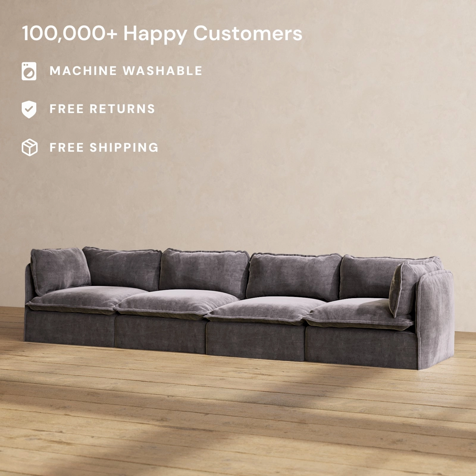 Slipcover Only - Modular Performance 4-Seater | Luxury Velvet in Cinder