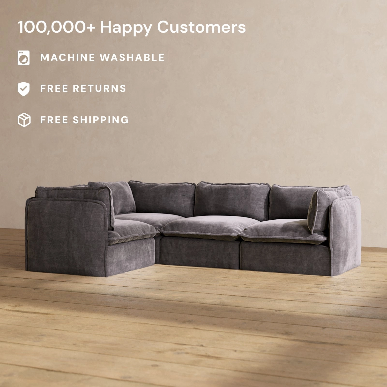 Slipcover Only - Modular Performance 4-Seater Corner Sectional | Luxury Velvet in Cinder