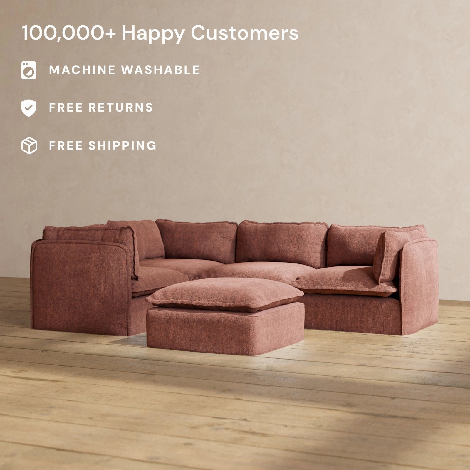 Slipcover Only - Modular Performance 4-Seater Corner Sectional   Ottoman | Heirloom Velvet in Chestnut