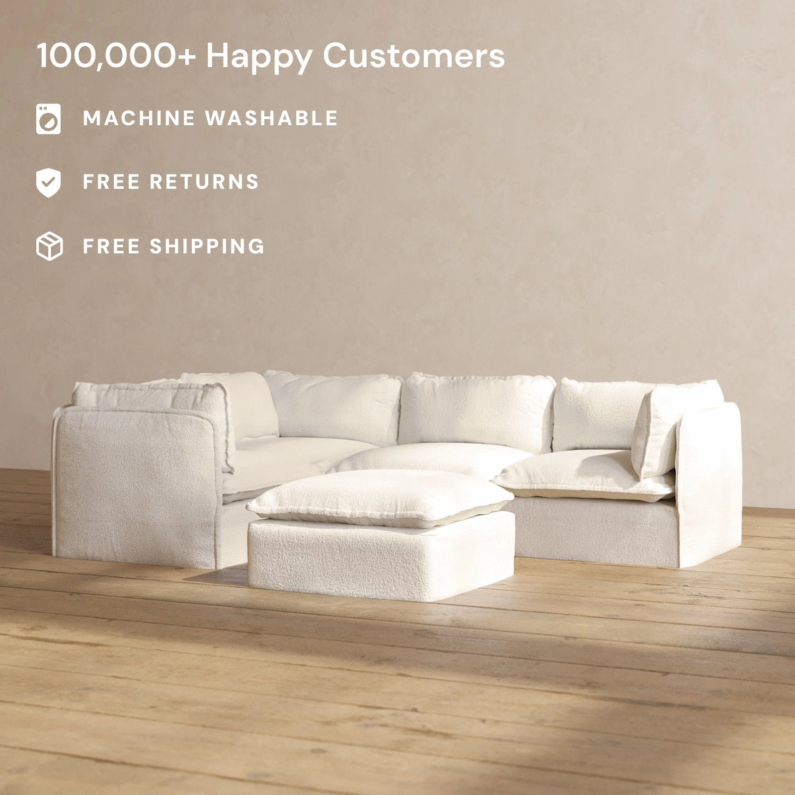 Slipcover Only - Modular Performance 4-Seater Corner Sectional   Ottoman | Knit Boucle in Mousse