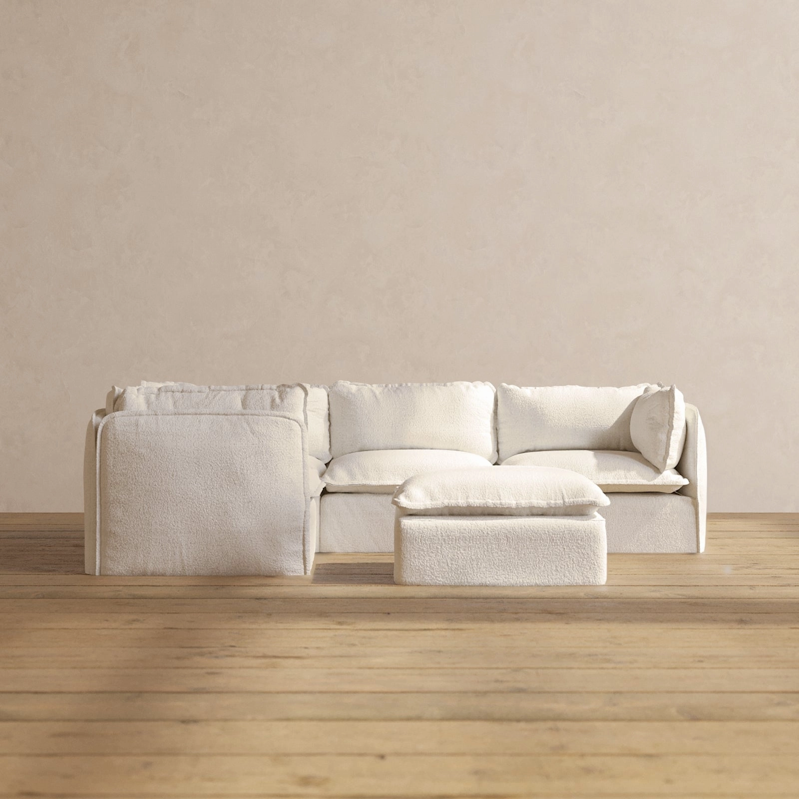 Slipcover Only - Modular Performance 4-Seater Corner Sectional   Ottoman | Knit Boucle in Mousse