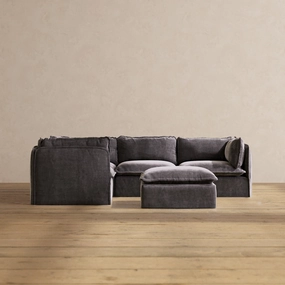 Slipcover Only - Modular Performance 4-Seater Corner Sectional   Ottoman | Luxury Velvet in Cinder