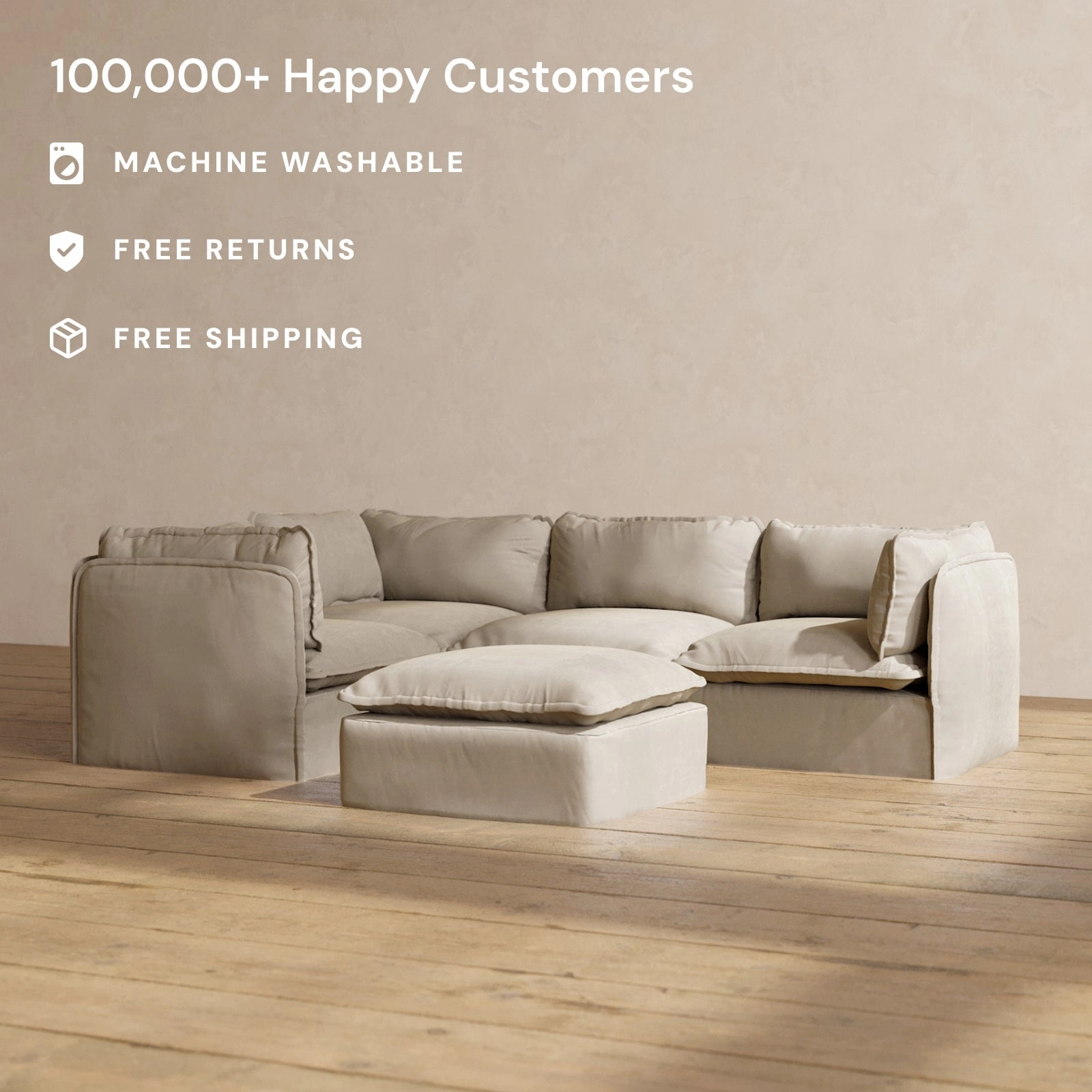 Slipcover Only - Modular Performance 4-Seater Corner Sectional   Ottoman | Luxury Velvet in Dune