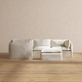 Slipcover Only - Modular Performance 4-Seater Corner Sectional   Ottoman | Plush Weave in Eggshell