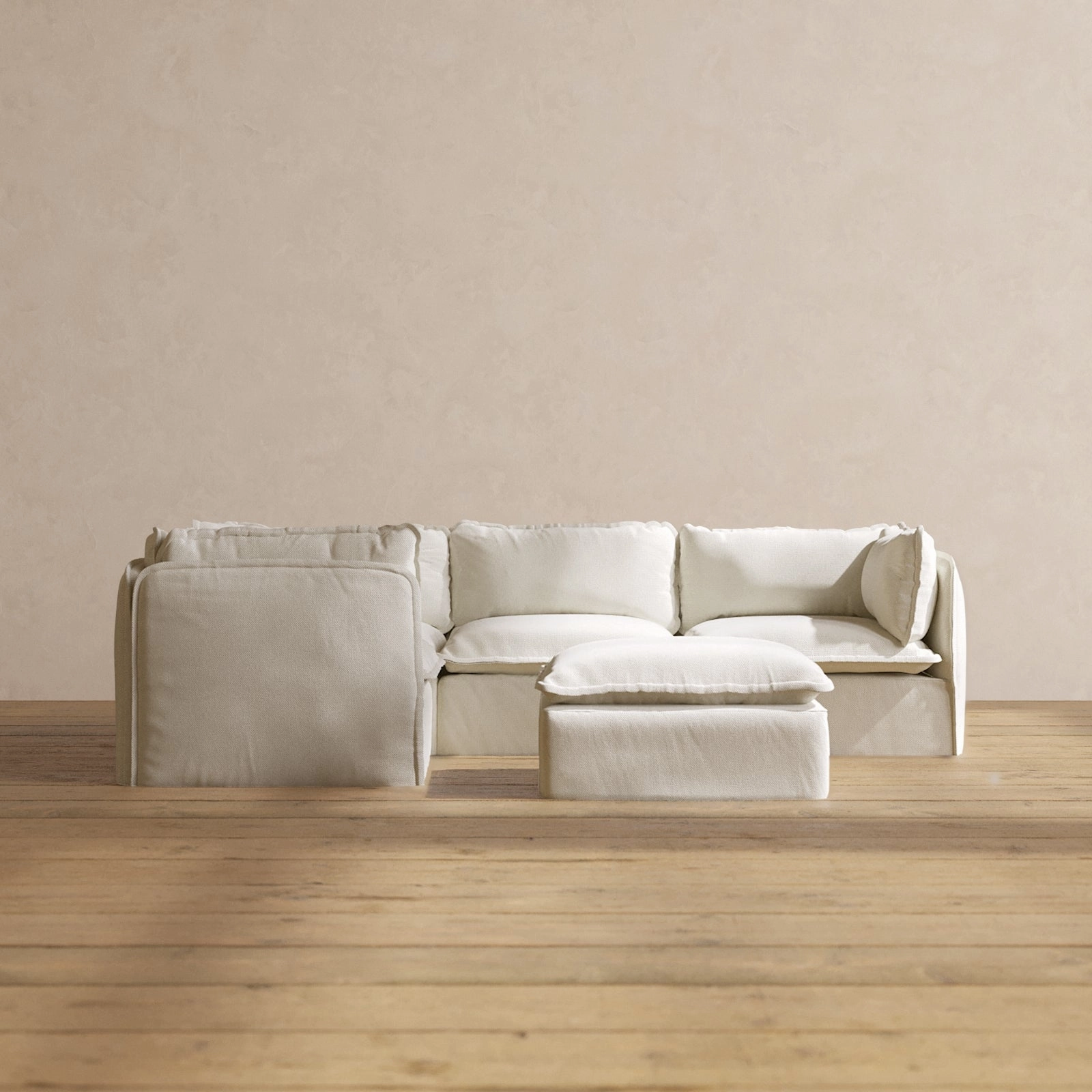 Slipcover Only - Modular Performance 4-Seater Corner Sectional   Ottoman | Plush Weave in Eggshell
