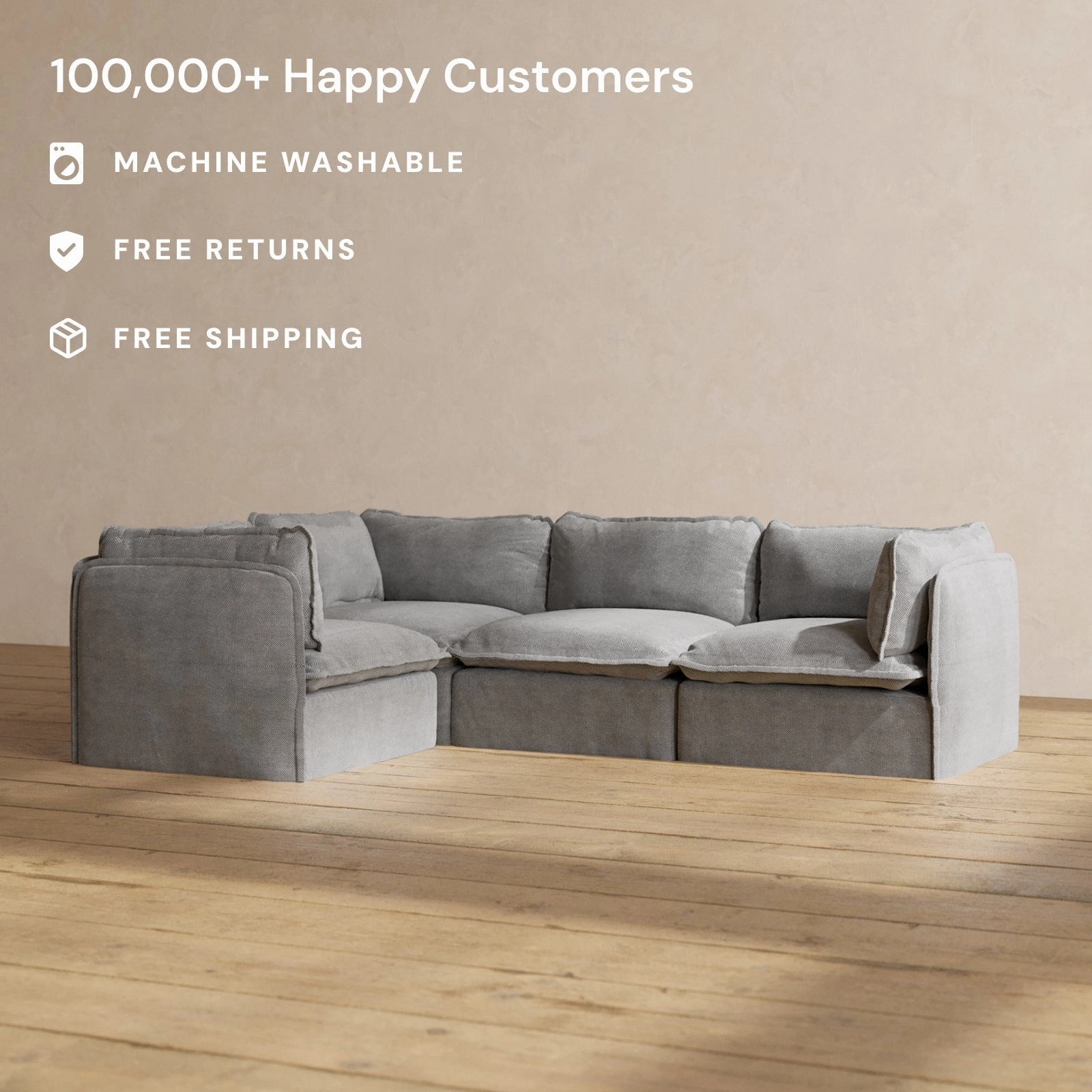 Slipcover Only - Modular Performance 4-Seater Corner Sectional | Plush Weave in Ash