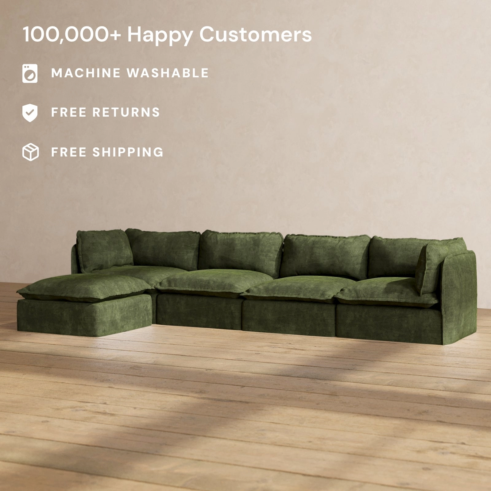 Slipcover Only - Modular Performance 4-Seater Sectional | Luxury Velvet in Olive