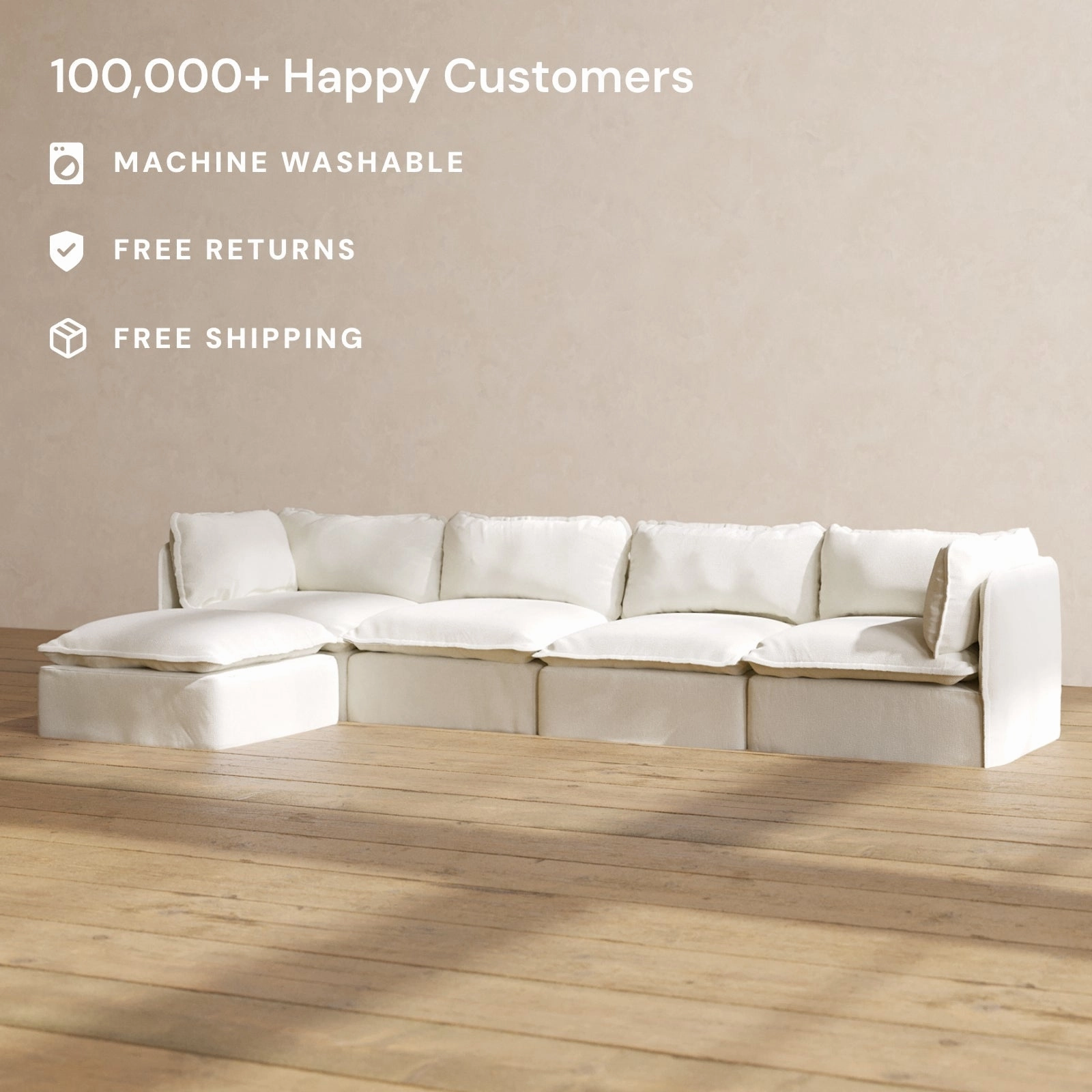 Slipcover Only - Modular Performance 4-Seater Sectional | Plush Weave in Eggshell