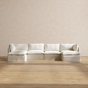 Slipcover Only - Modular Performance 4-Seater U-Sectional | Plush Weave in Eggshell