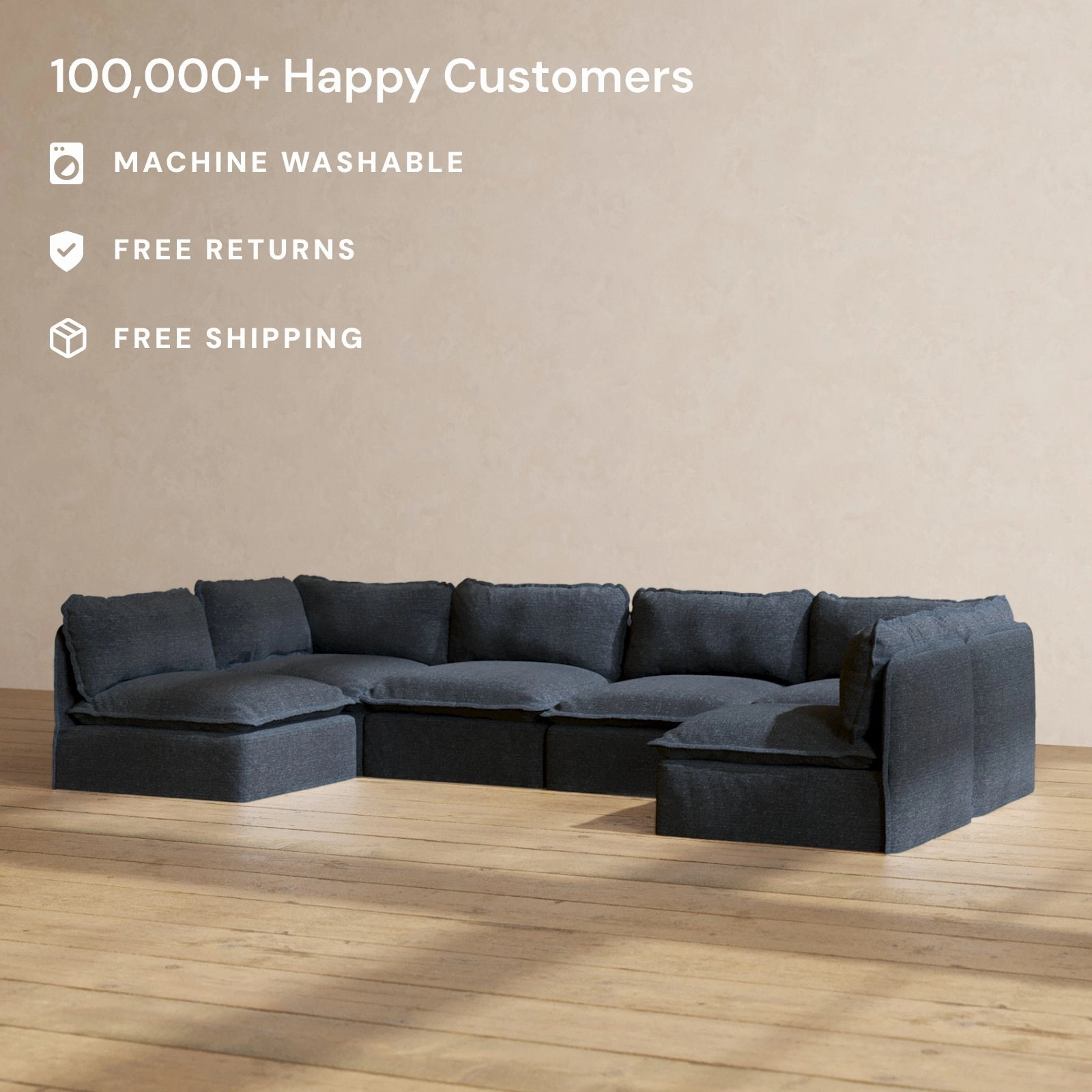 Slipcover Only - Modular Performance 6-Seater Open-Ends U-Sectional | Blended Weave in Indigo