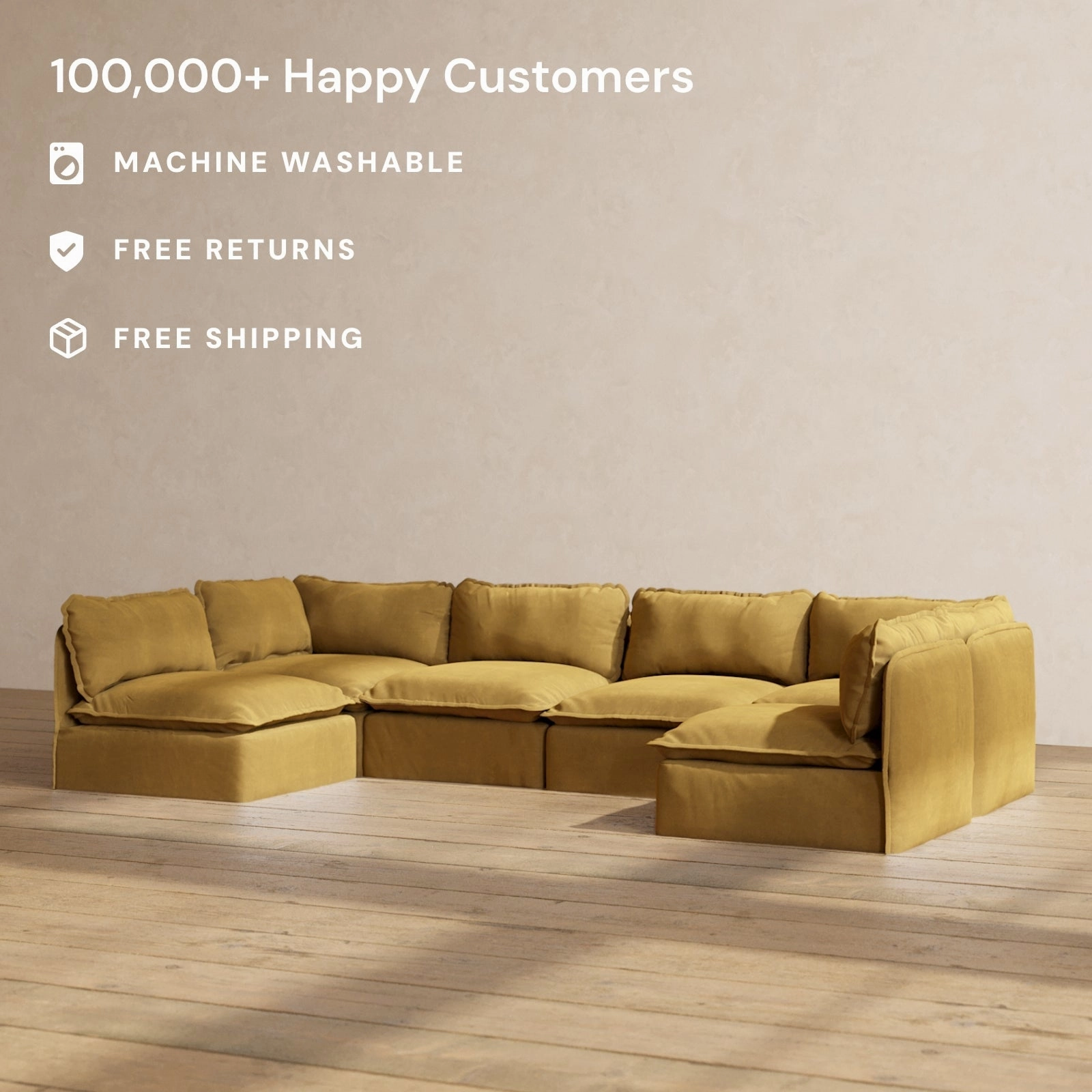 Slipcover Only - Modular Performance 6-Seater Open-Ends U-Sectional | Luxury Velvet in Toffee