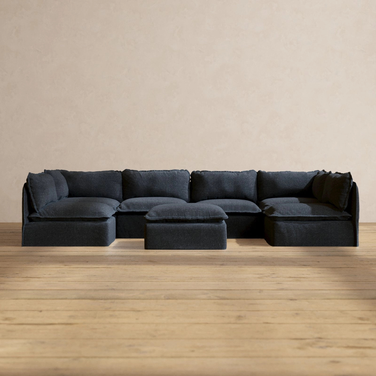 Slipcover Only - Modular Performance 6-Seater Open-Ends U-Sectional   Ottoman | Blended Weave in Indigo