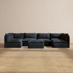 Slipcover Only - Modular Performance 6-Seater Open-Ends U-Sectional   Ottoman | Blended Weave in Indigo