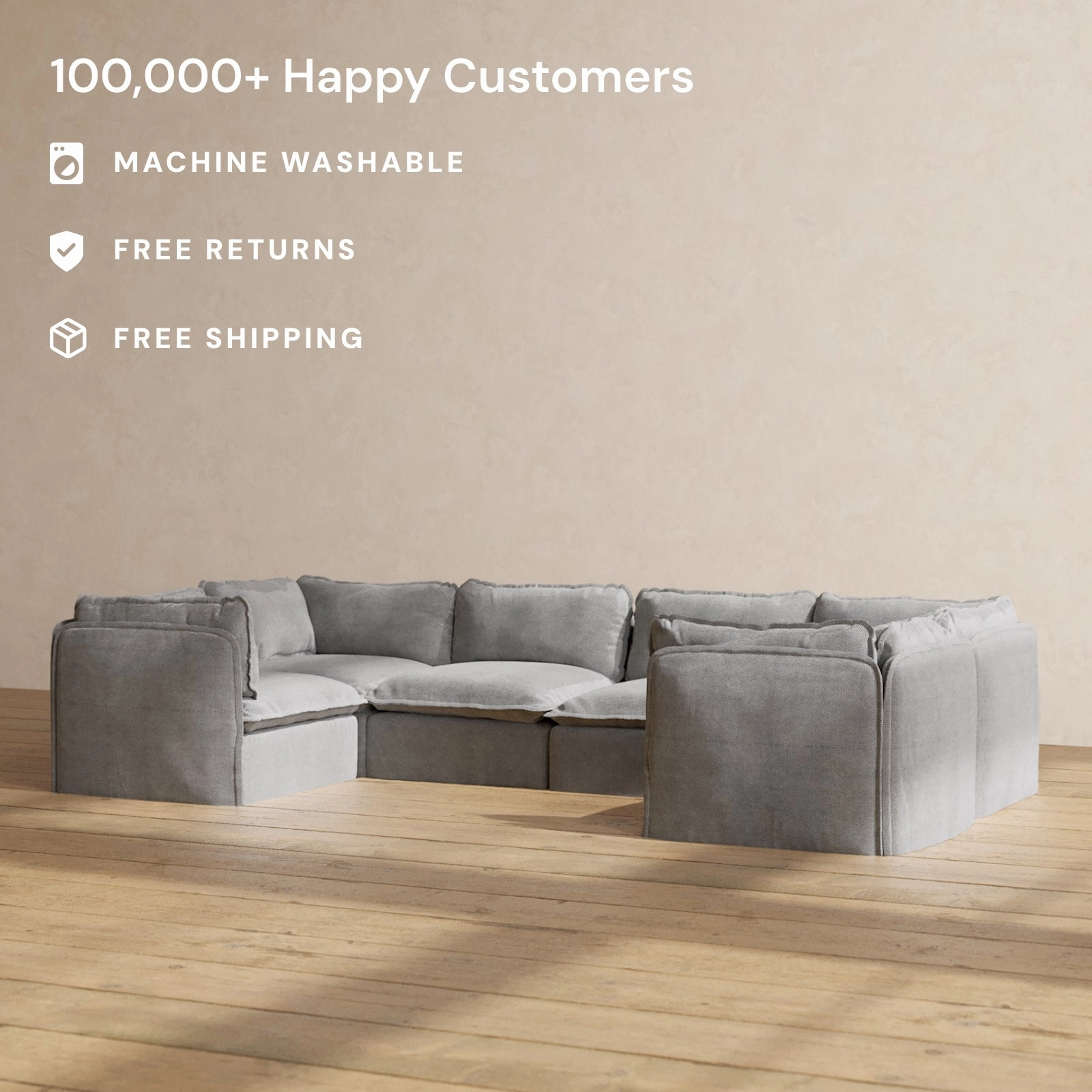 Slipcover Only - Modular Performance 6-Seater U-Sectional | Plush Weave in Ash
