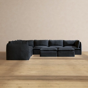 Slipcover Only - Modular Performance 7-Seater Corner Sectional   Bench Ottoman | Blended Weave in Indigo