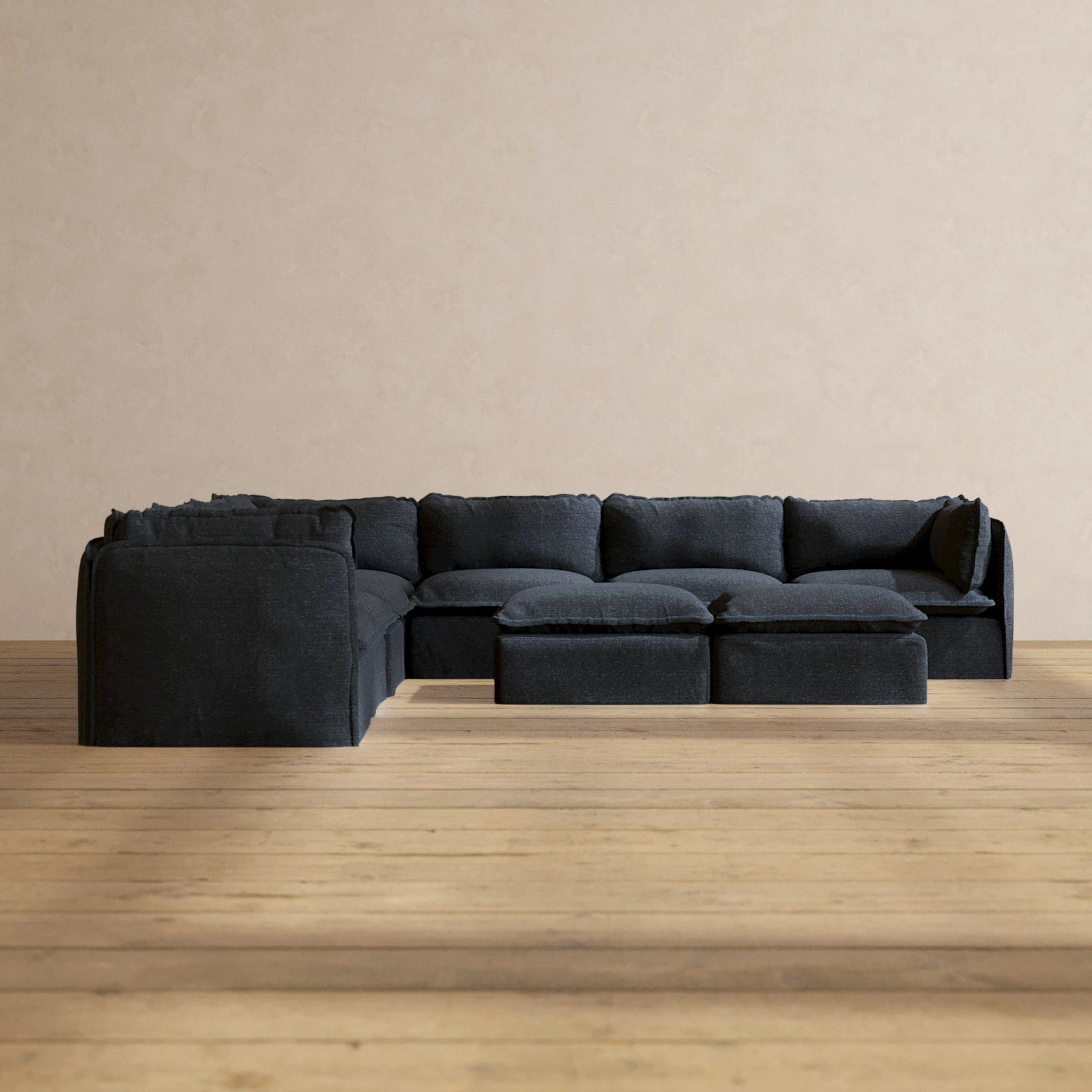 Slipcover Only - Modular Performance 7-Seater Corner Sectional   Bench Ottoman | Blended Weave in Indigo