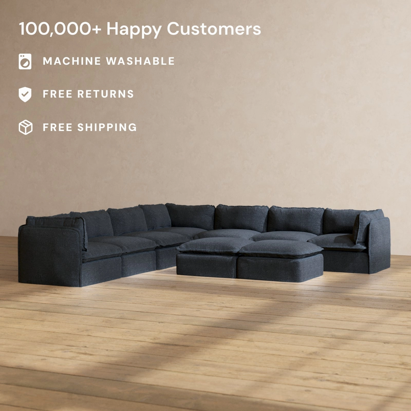 Slipcover Only - Modular Performance 7-Seater Corner Sectional   Bench Ottoman | Blended Weave in Indigo