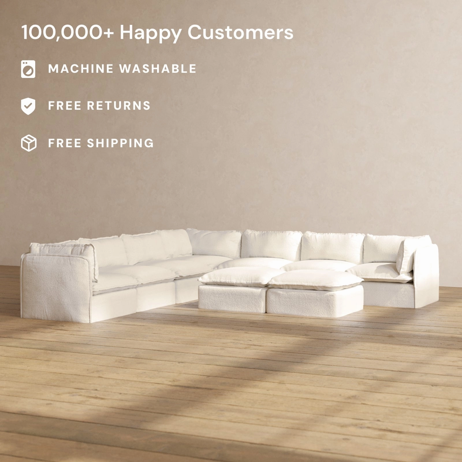Slipcover Only - Modular Performance 7-Seater Corner Sectional   Bench Ottoman | Knit Boucle in Mousse