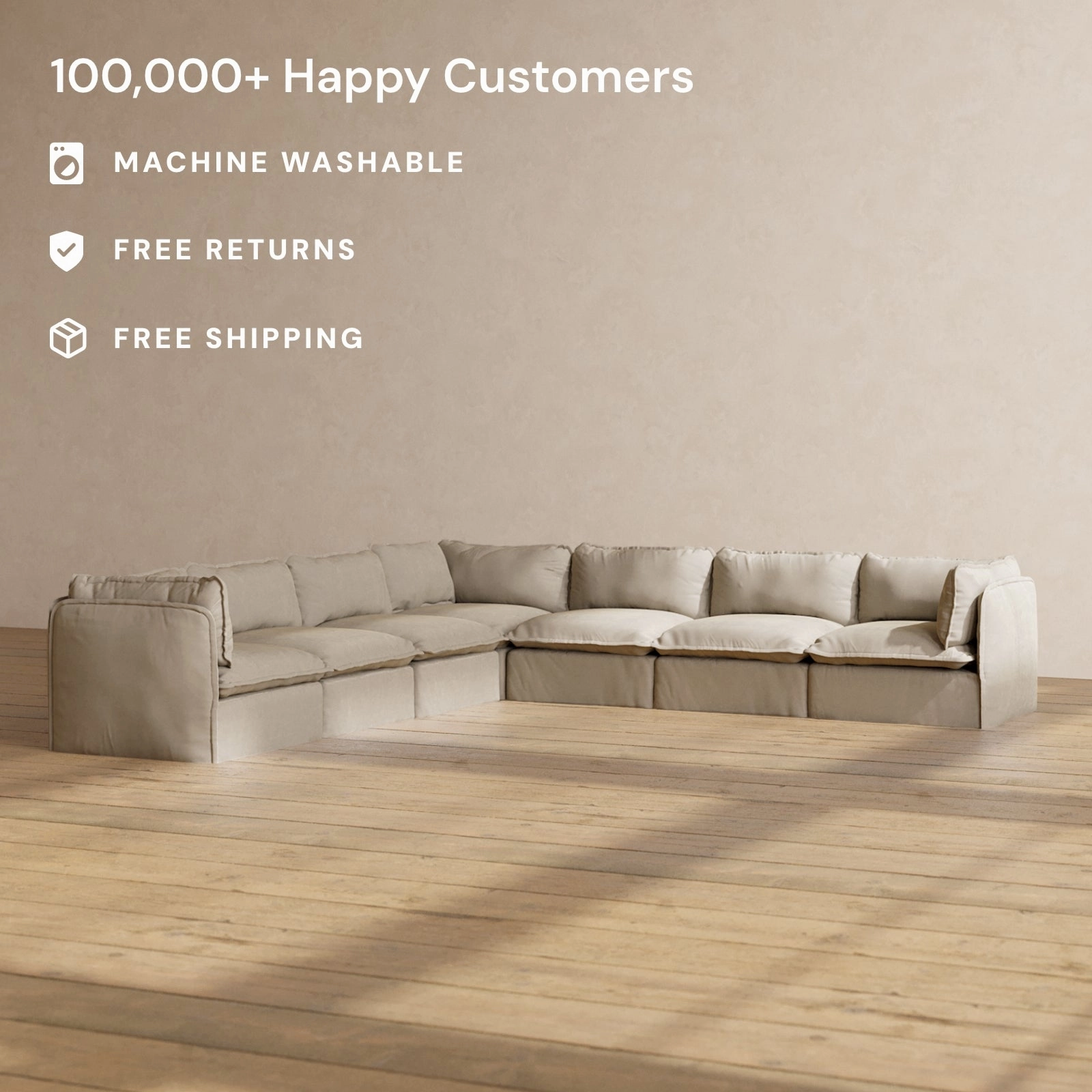 Slipcover Only - Modular Performance 7-Seater Corner Sectional | Luxury Velvet in Dune
