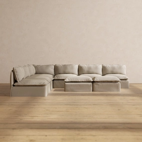 Slipcover Only - Modular Performance 7-Seater Open-Ends Corner Sectional   Bench Ottoman | Luxury Velvet in Dune