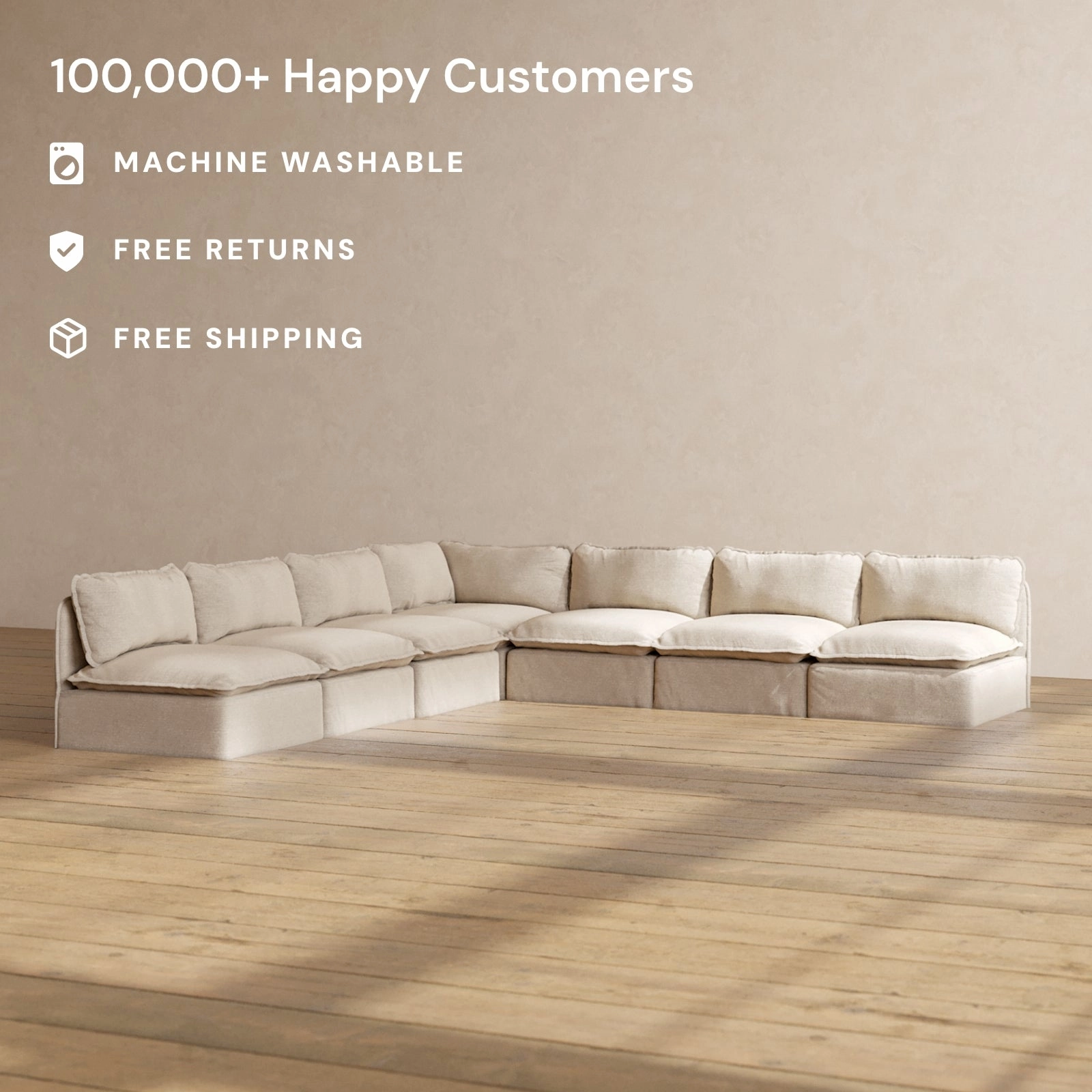 Slipcover Only - Modular Performance 7-Seater Open-Ends Corner Sectional | Blended Weave in Oat