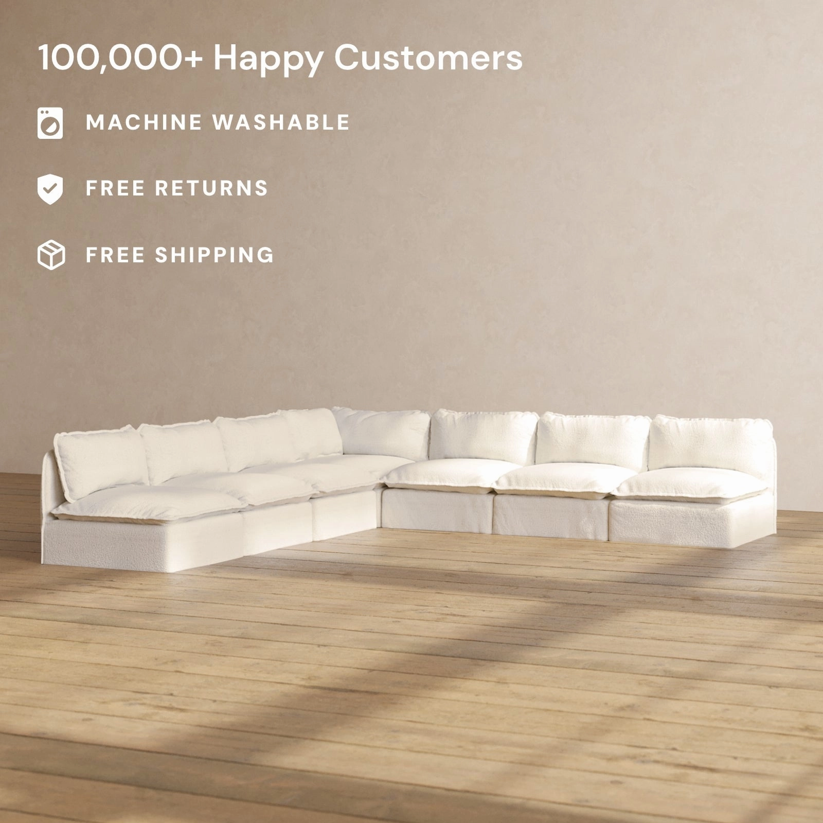 Slipcover Only - Modular Performance 7-Seater Open-Ends Corner Sectional | Knit Boucle in Mousse