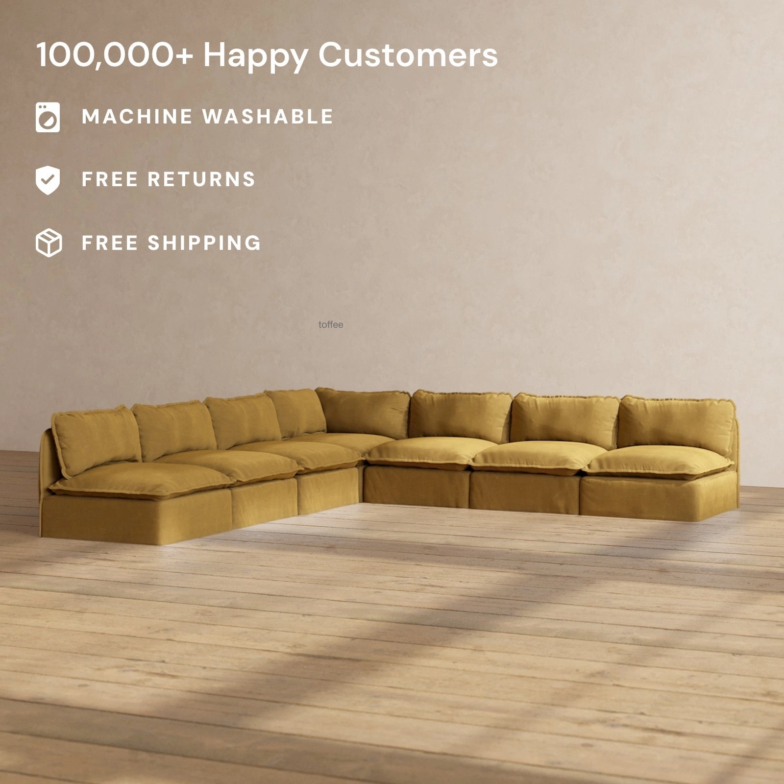 Slipcover Only - Modular Performance 7-Seater Open-Ends Corner Sectional | Luxury Velvet in Toffee