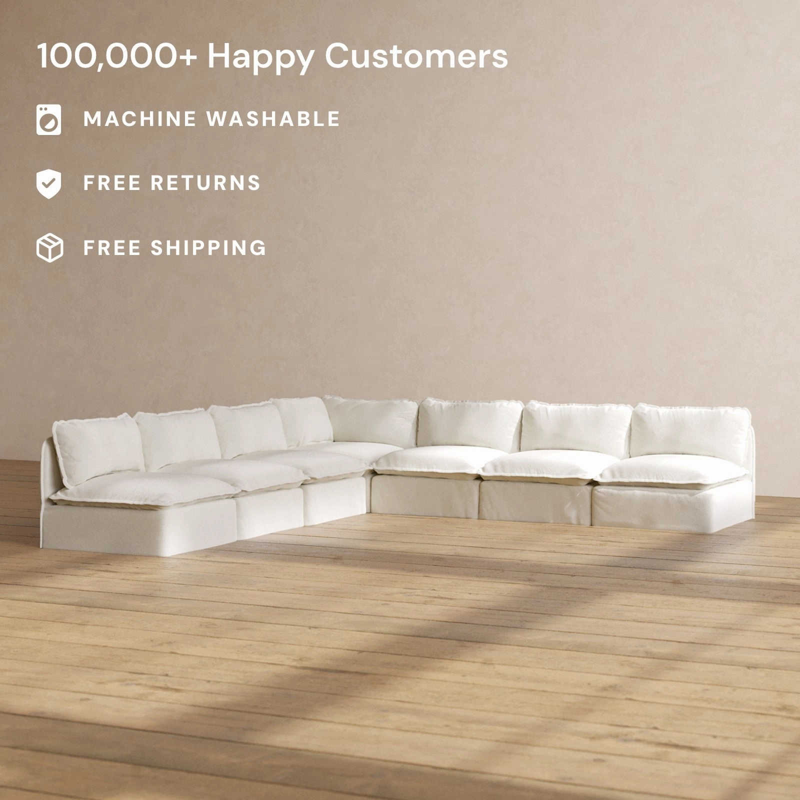 Slipcover Only - Modular Performance 7-Seater Open-Ends Corner Sectional | Plush Weave in Eggshell