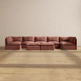 Slipcover Only - Modular Performance 7-Seater Open-Ends U-Sectional   Bench Ottoman | Heirloom Velvet in Chestnut