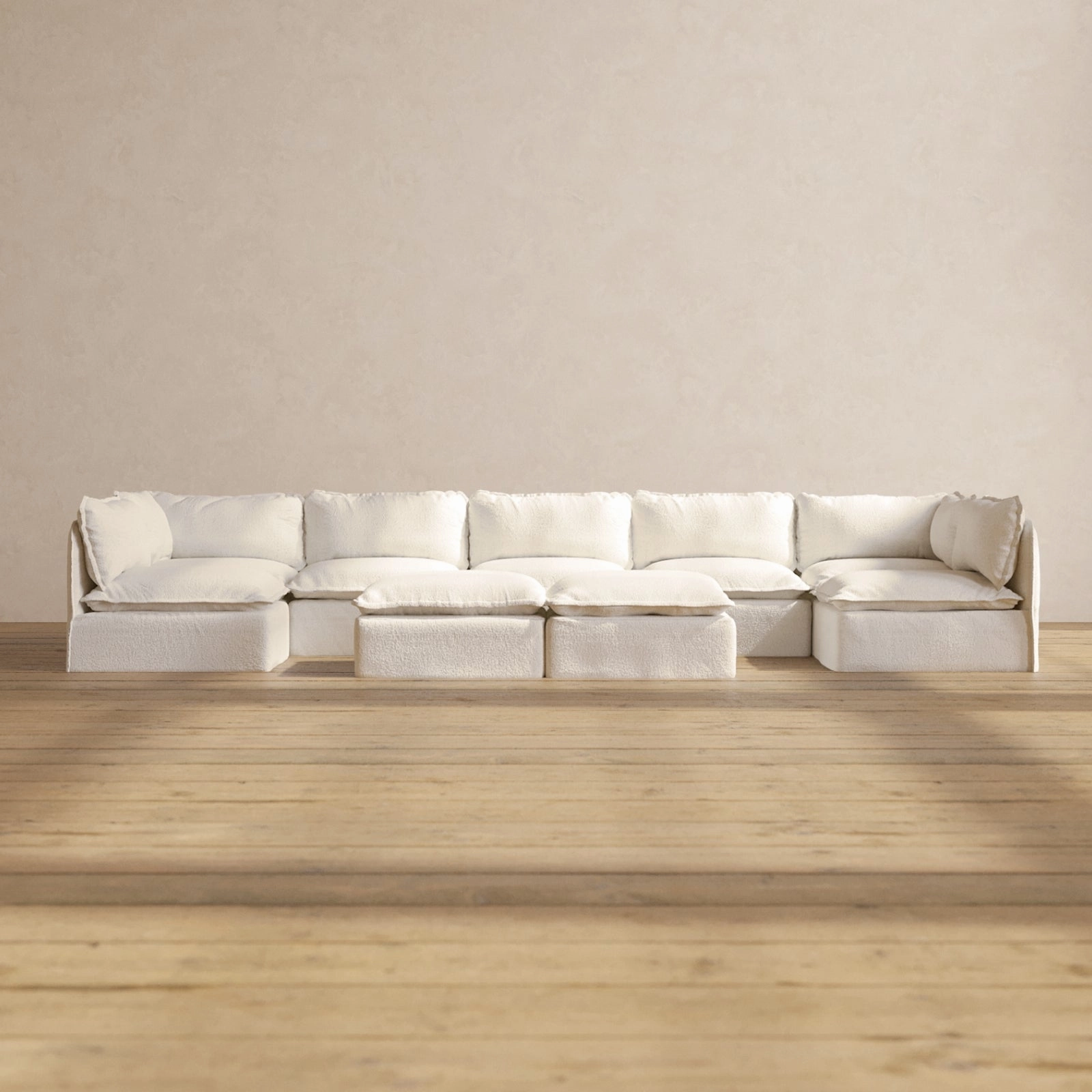 Slipcover Only - Modular Performance 7-Seater Open-Ends U-Sectional   Bench Ottoman | Knit Boucle in Mousse