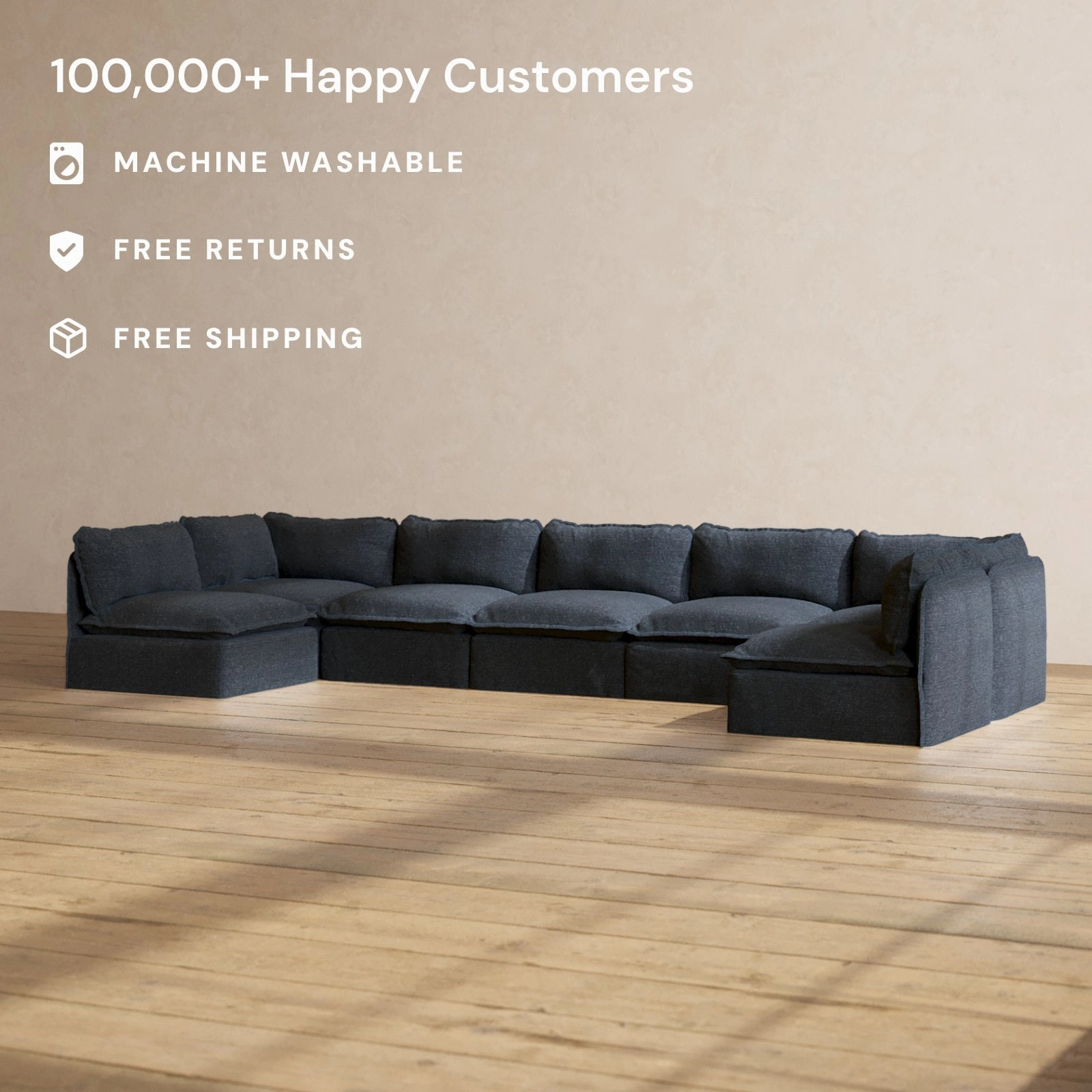 Slipcover Only - Modular Performance 7-Seater Open-Ends U-Sectional | Blended Weave in Indigo