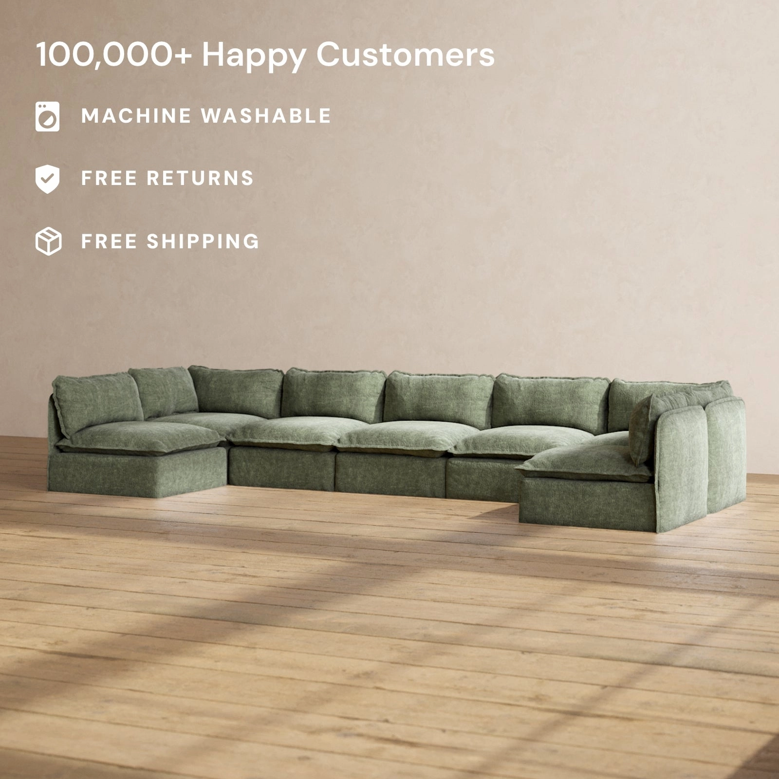 Slipcover Only - Modular Performance 7-Seater Open-Ends U-Sectional | Heirloom Velvet in Willow