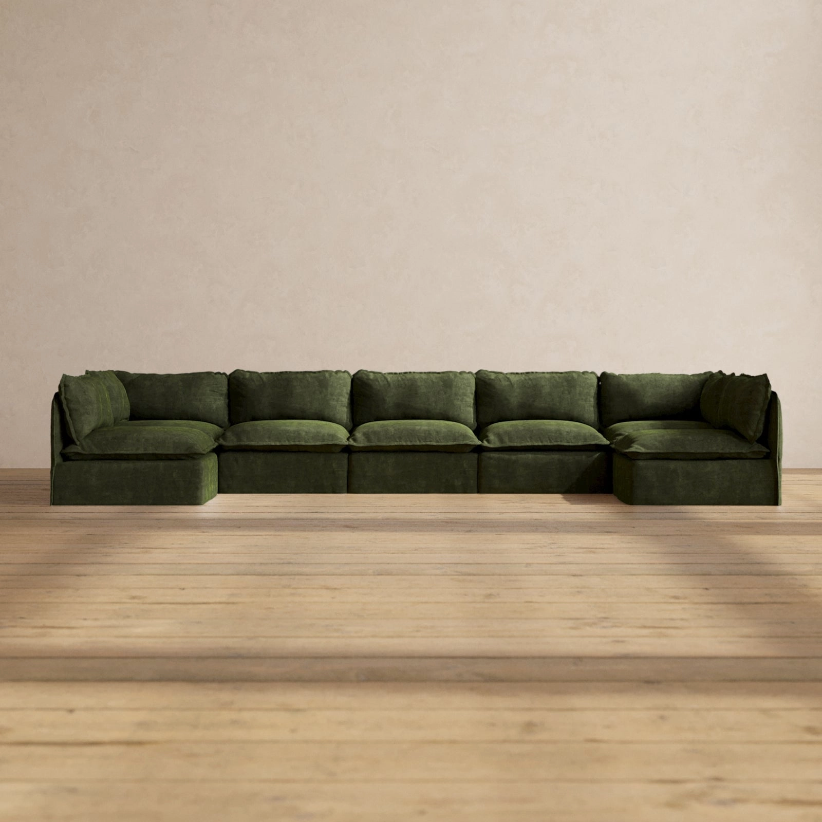 Slipcover Only - Modular Performance 7-Seater Open-Ends U-Sectional | Luxury Velvet in Olive