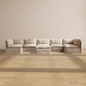 Slipcover Only - Modular Performance 7-Seater Open-Ends U-Sectional   Ottoman | Blended Weave in Oat