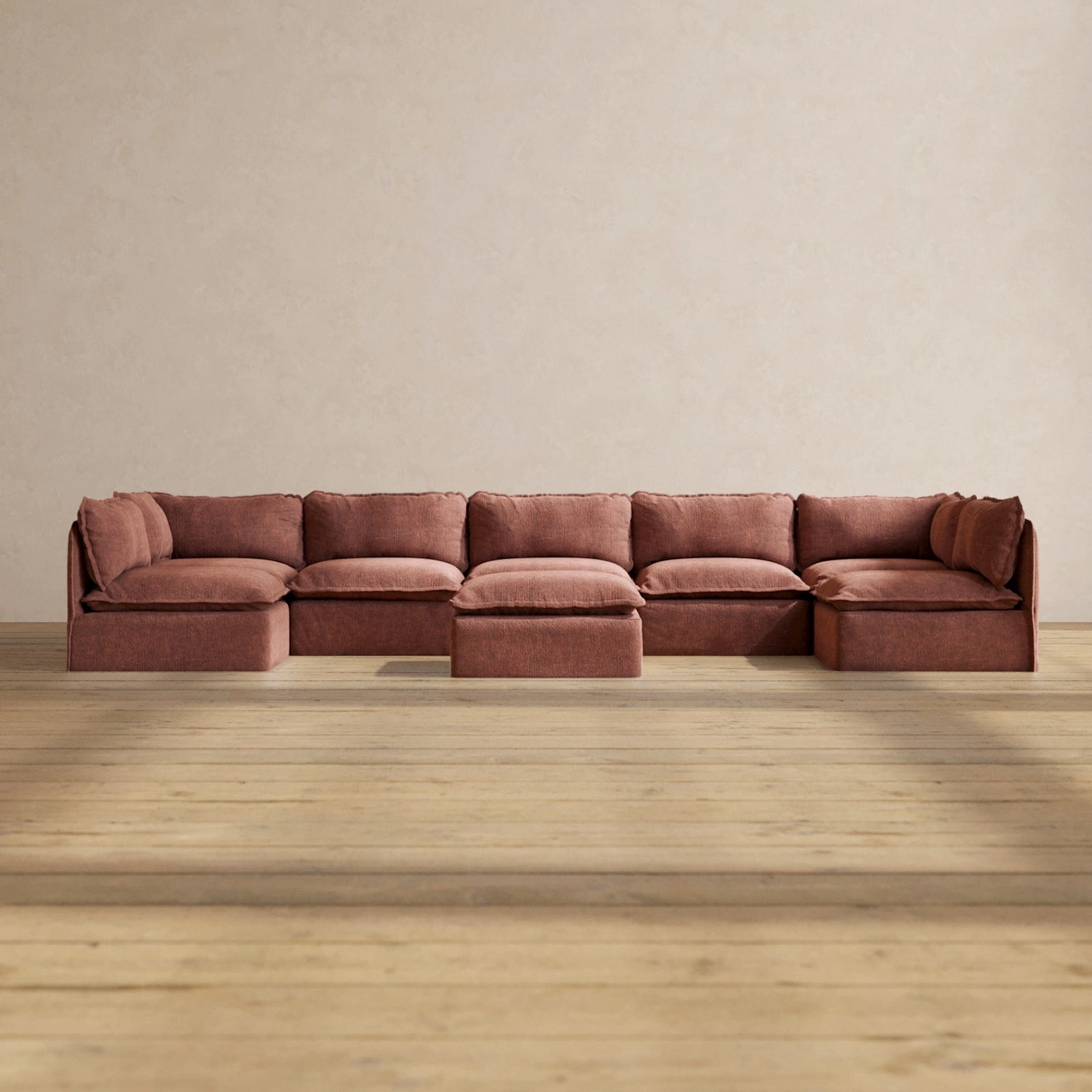 Slipcover Only - Modular Performance 7-Seater Open-Ends U-Sectional   Ottoman | Heirloom Velvet in Chestnut
